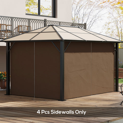 4-Panel Replacement Gazebo Curtains Gazebo Privacy Sidewall for 10' x 13' Canopy, Hooks/C-Rings Included, Dark Brown