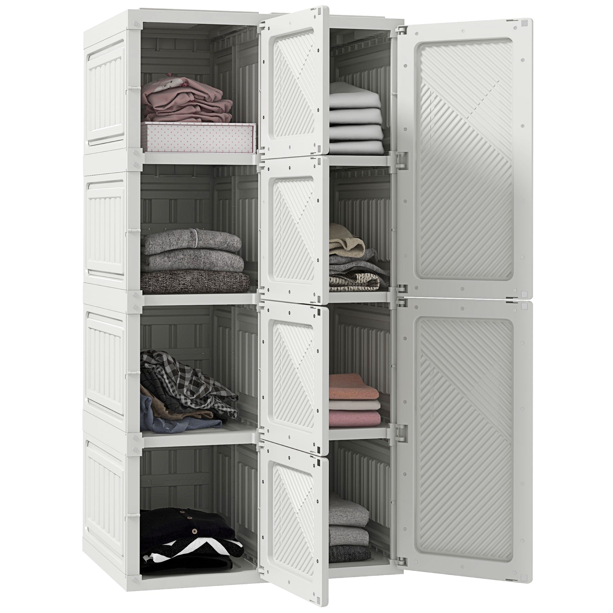 Portable Wardrobe, Foldable Clothes Storage Organzier with 8 Compartments, Magnet Doors, White Clothing Storage at Gallery Canada