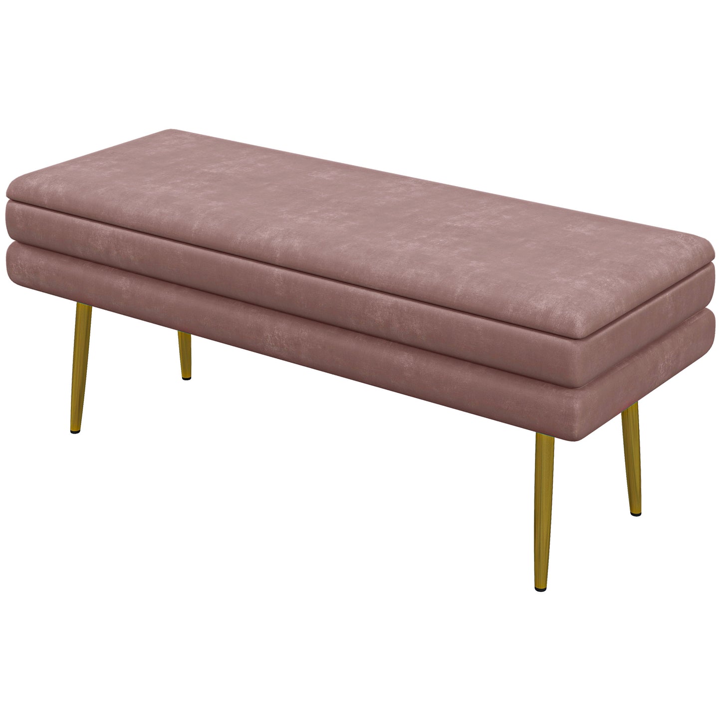 End of Bed Bench, Velvet-feel Upholstered Bench with Thick Padded Seat and Steel Legs, Modern Bedroom Bench, Pink Storage Ottomans & Benches   at Gallery Canada