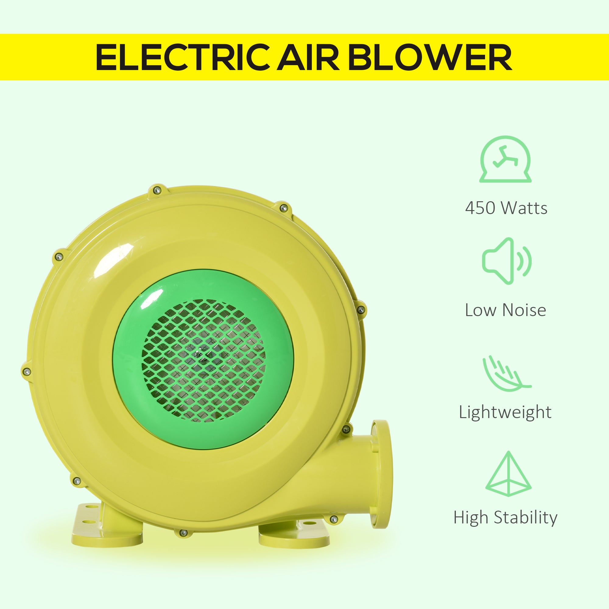 Electric Air Blower 450-Watt Fan Blower Compact and Energy Efficient Pump Indoor Outdoor for Inflatable Bounce House, Bouncy Castle and Pneumatic Swimming Pool, Yellow Inflatables at Gallery Canada