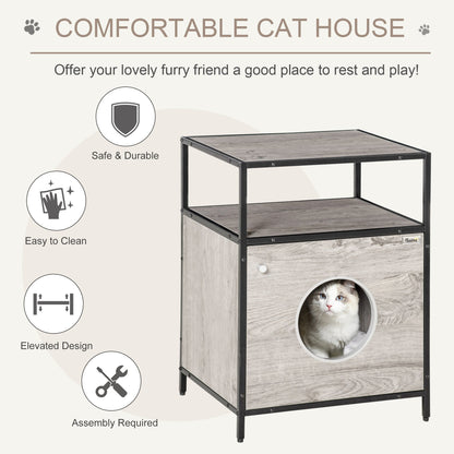 Wooden Cat House Kitty Shelter Bed with Washable Cushion and Open Shelf, Grey, 19" x 15.75" x 25.75" Cat Houses   at Gallery Canada