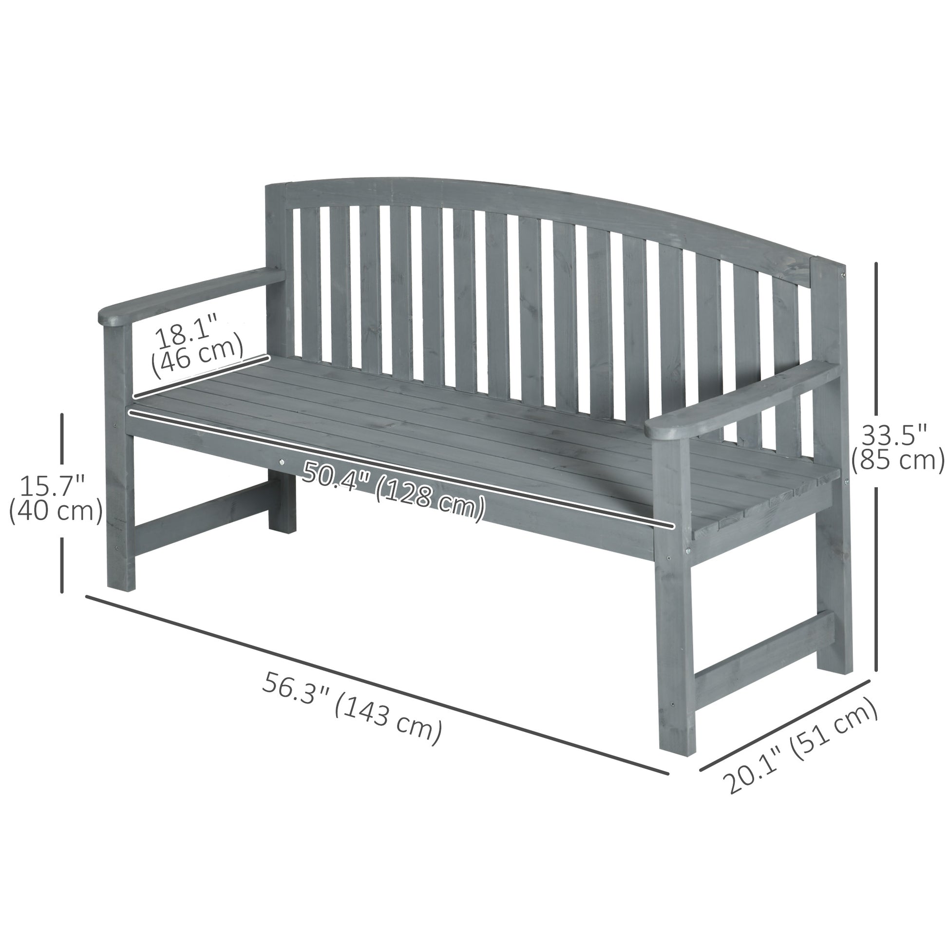 Wooden Bench, Outdoor Bench with Slatted Design, Backrest, Armrests for Garden, Park, Backyard, Grey Outdoor Benches   at Gallery Canada