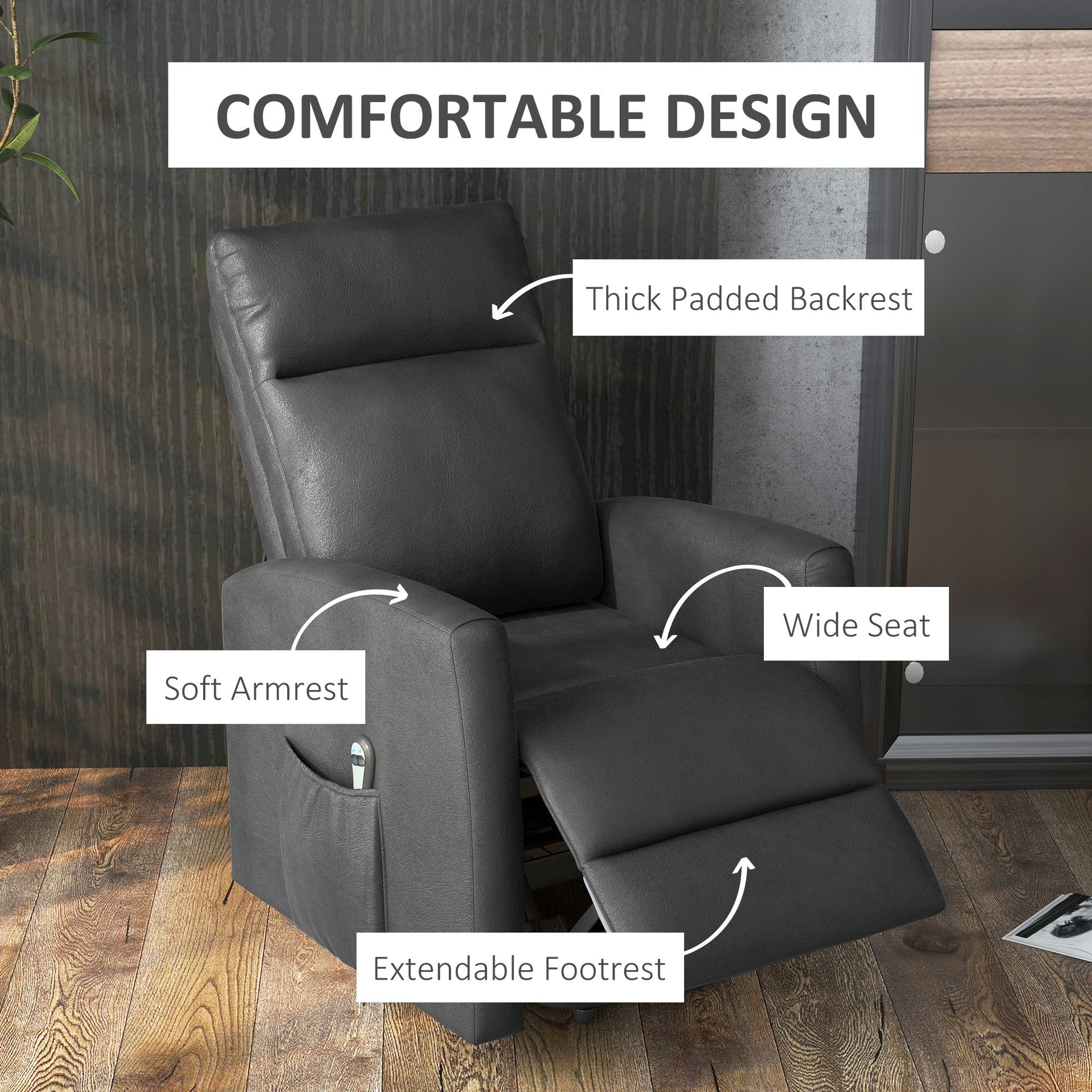 Power Lift Recliner Chair with Remote Control Side Pocket for Living Room Home Office Study Grey Electric Power Lift Chairs   at Gallery Canada