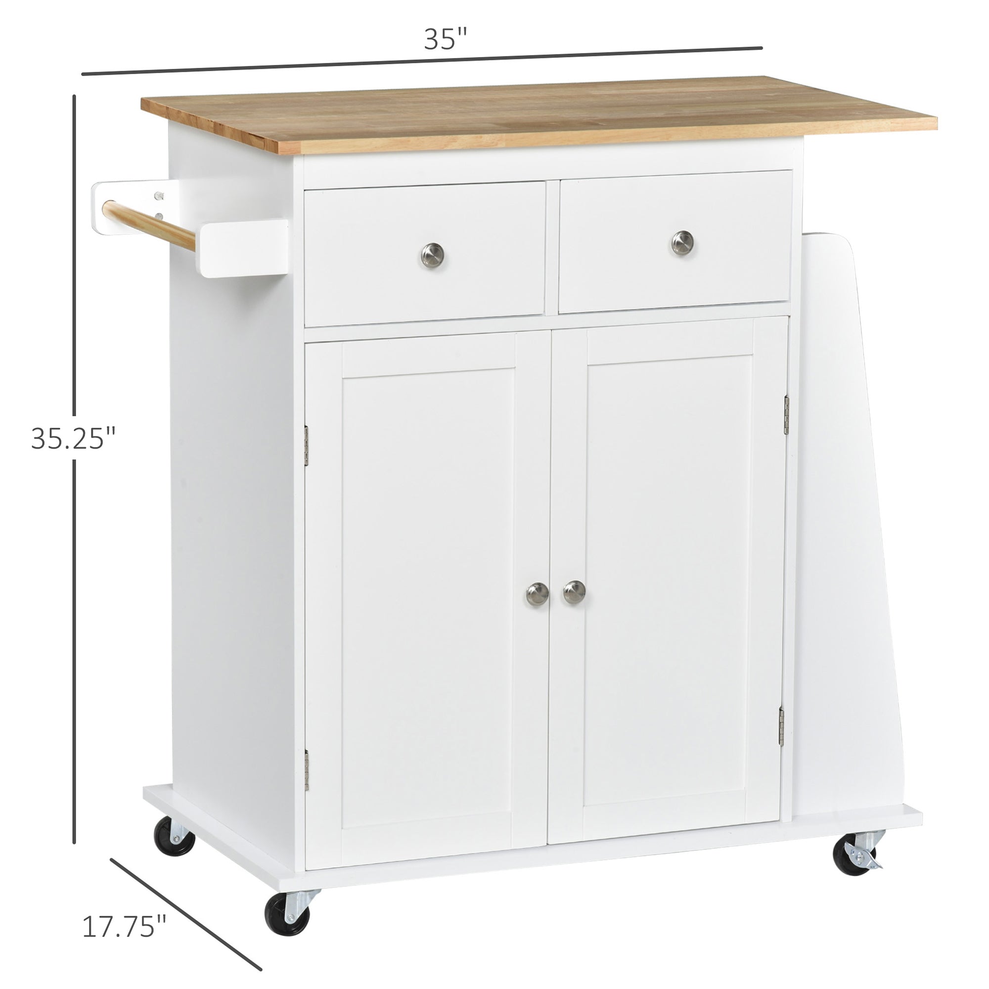 Rolling Kitchen Island Trolley Storage Cart with Rubber Wood Top, 3-Tier Spice Rack, Towel Rack Home Kitchen Carts, White Kitchen Islands & Kitchen Carts   at Gallery Canada