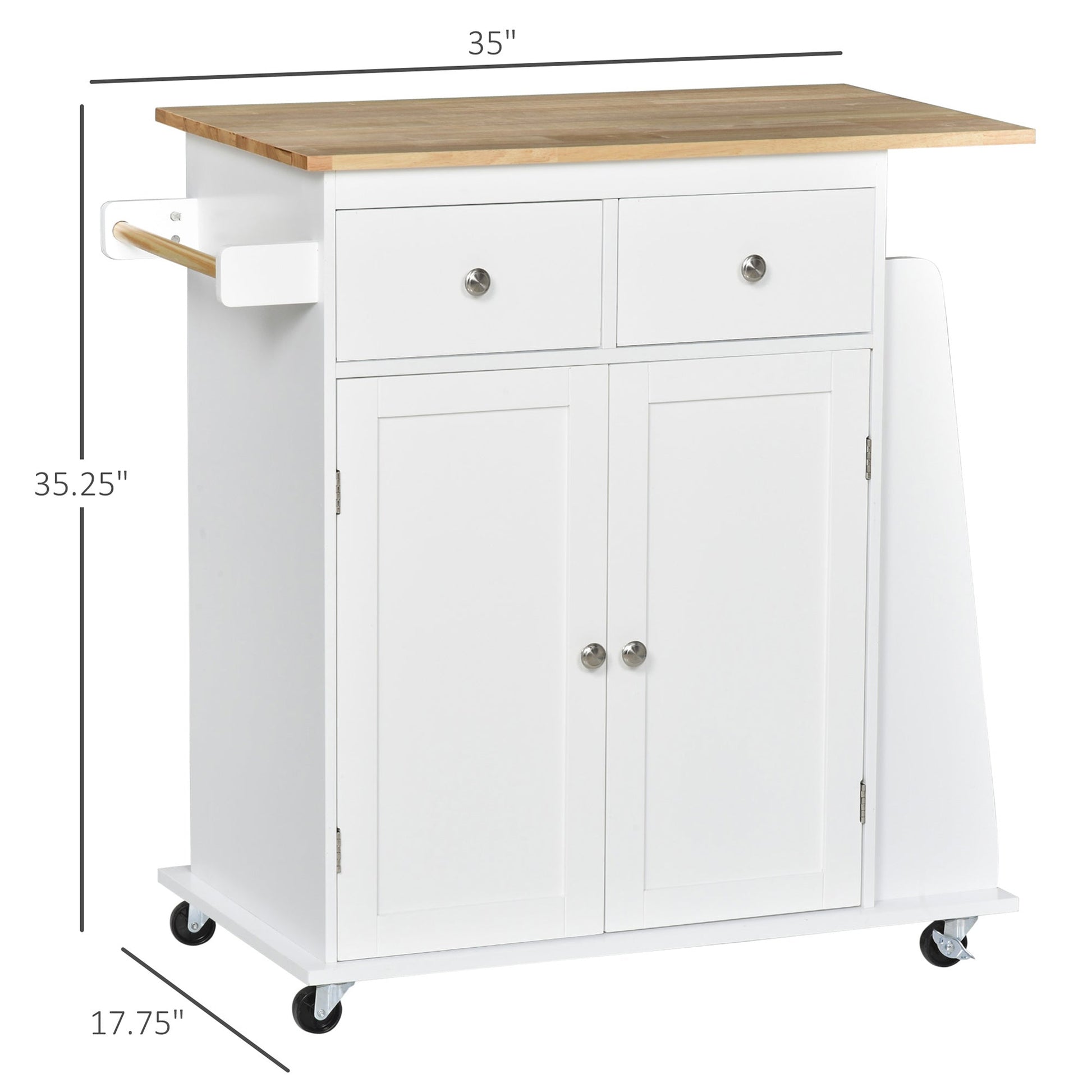 Rolling Kitchen Island Trolley Storage Cart with Rubber Wood Top, 3-Tier Spice Rack, Towel Rack Home Kitchen Carts, White - Gallery Canada
