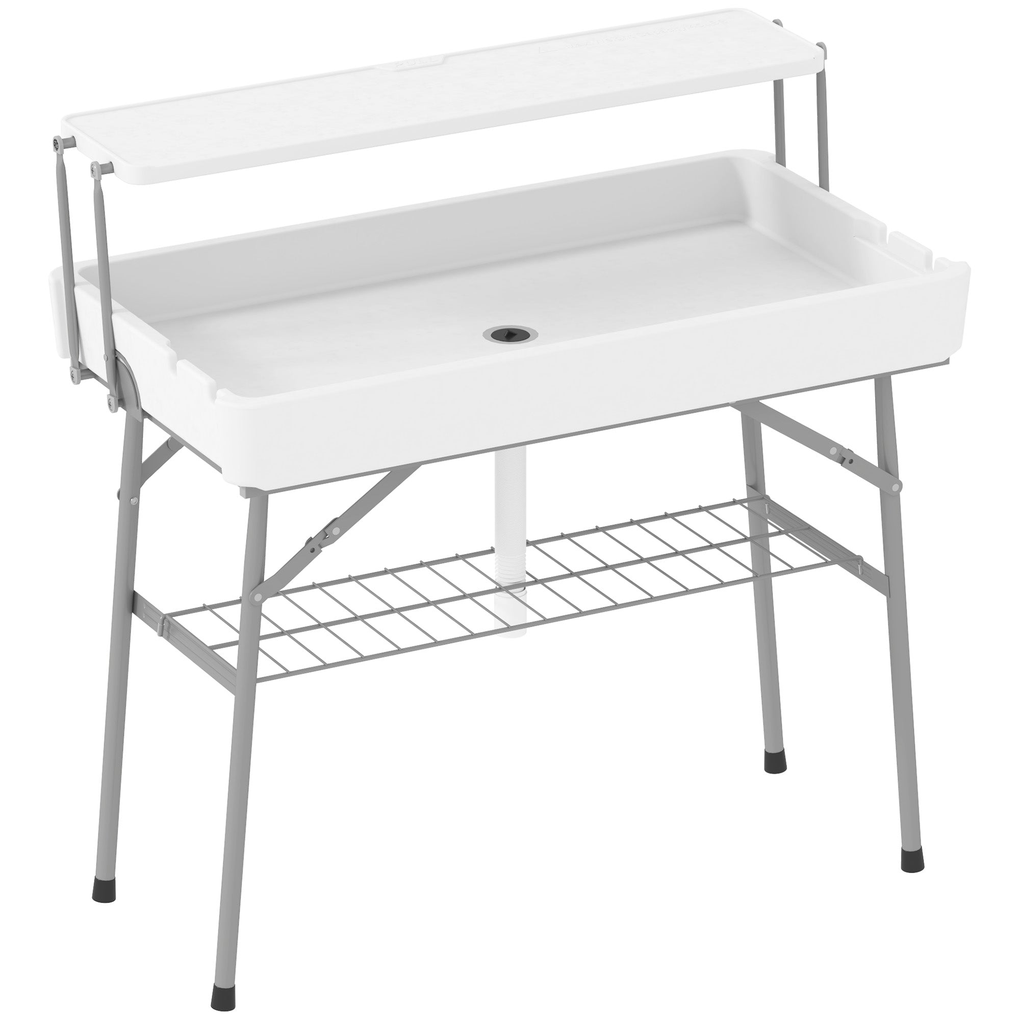 3.5ft Folding Ice Cooler Table with Drain, 2-Tier Outdoor Patio Party Cooler, Fishing Cleaning Table with Storage Shelf for Picnic BBQ Camping Wedding, White Picnic Tables & Camping Chairs at Gallery Canada