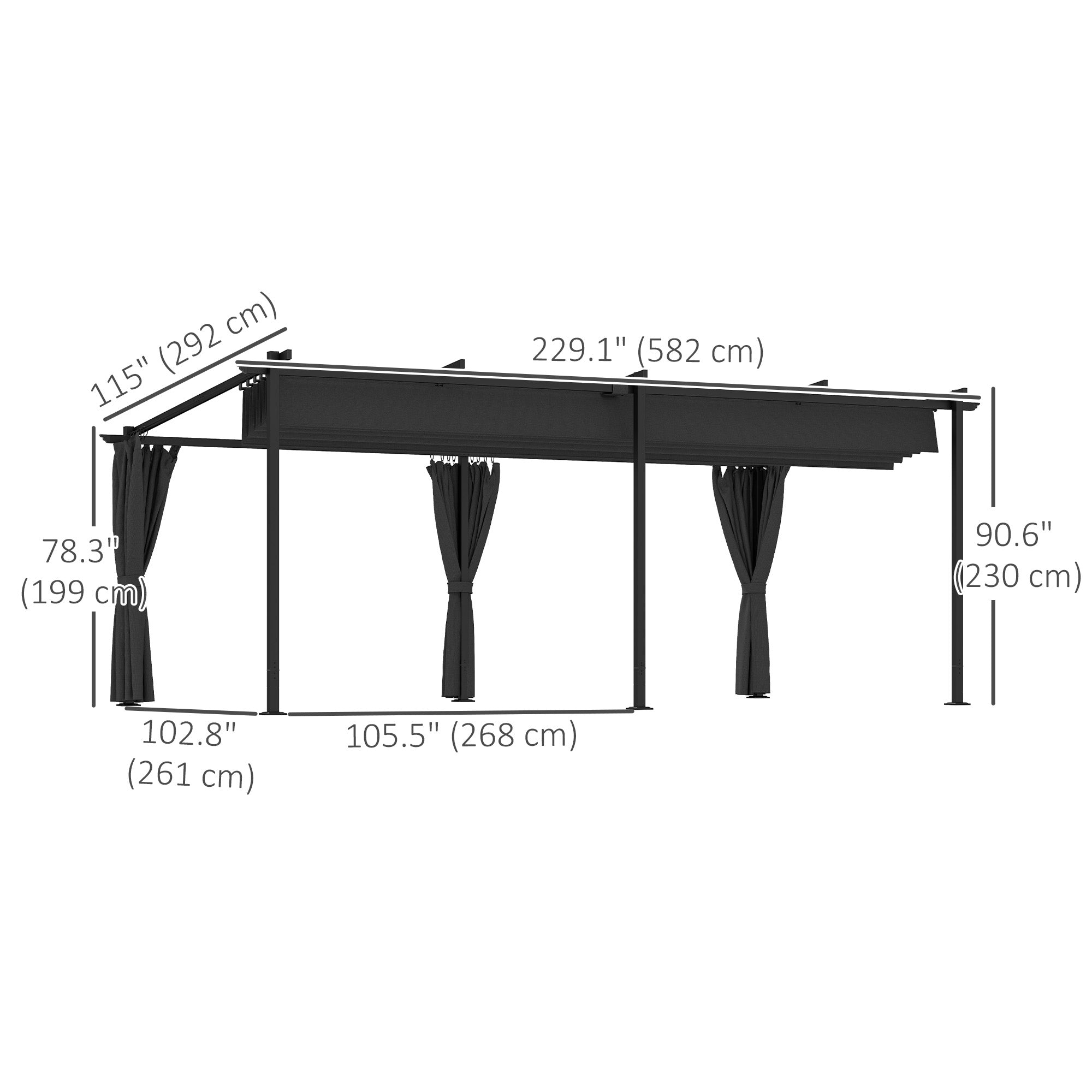 10' x 20' Metal Retractable Pergola Canopy with Sidewalls, Outdoor Gazebo UPF30+ Sun Shade Shelter for Garden, Deck Pergolas at Gallery Canada
