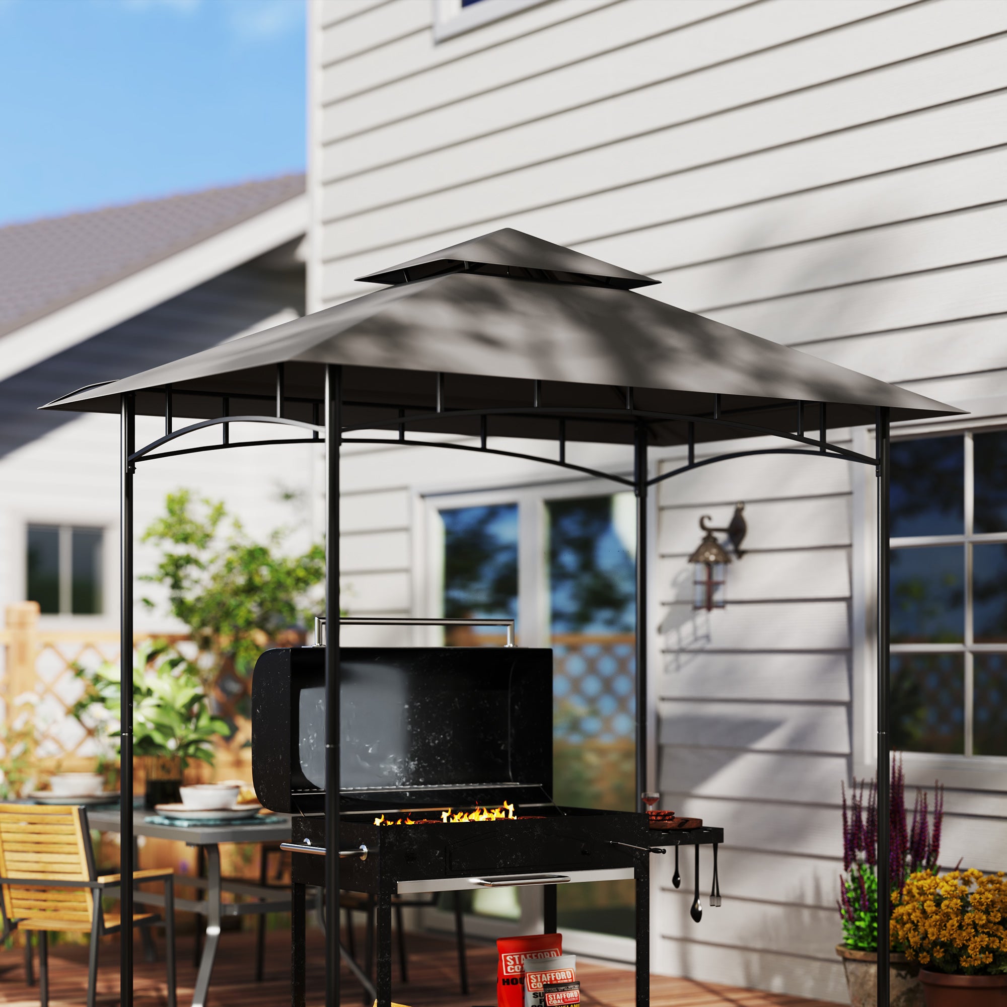 BBQ Gazebo Canopy Replacement Roof, 5' x 8' Grill Gazebo Roof with UPF50+ Double Tiered Top Cover, Dark Grey Gazebo Canopy Replacement at Gallery Canada