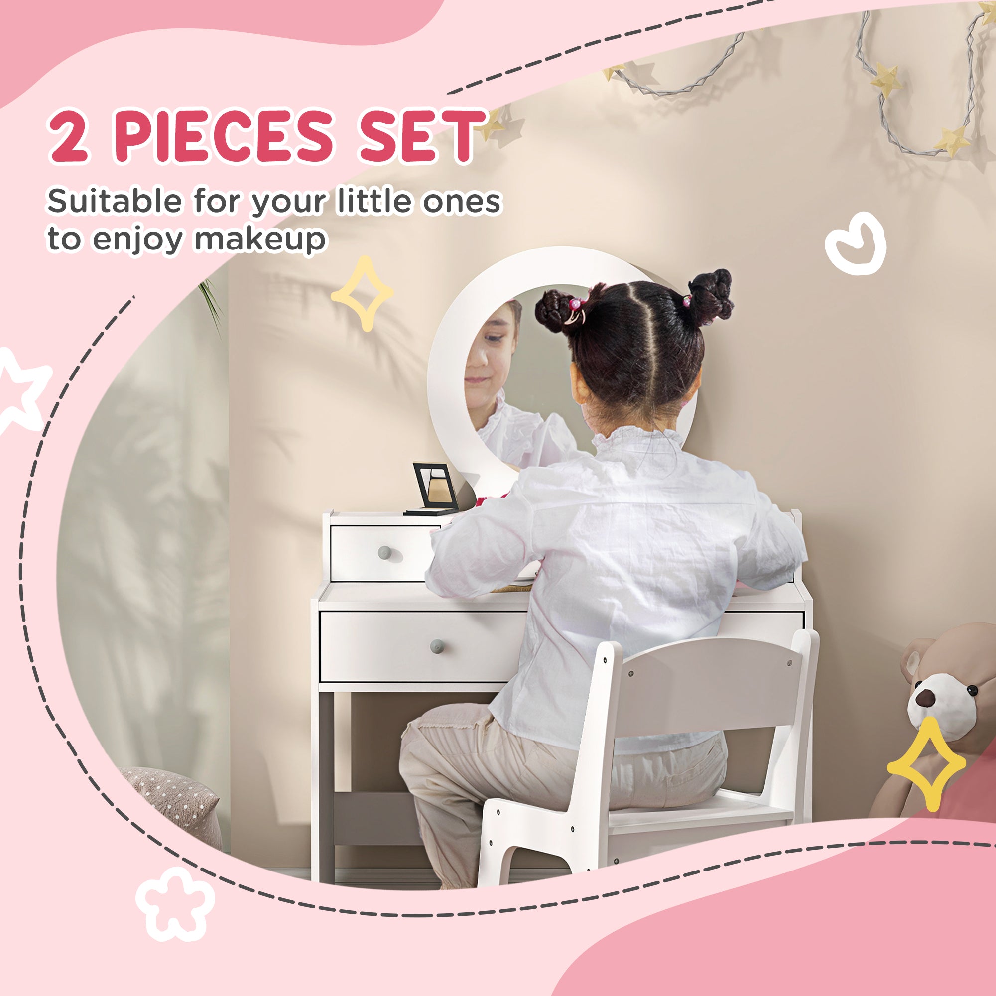 Kids Vanity Set, Children Makeup Table with Mirror, Stool and Storage Drawers, for Ages 3-8, White Toy Vanity   at Gallery Canada