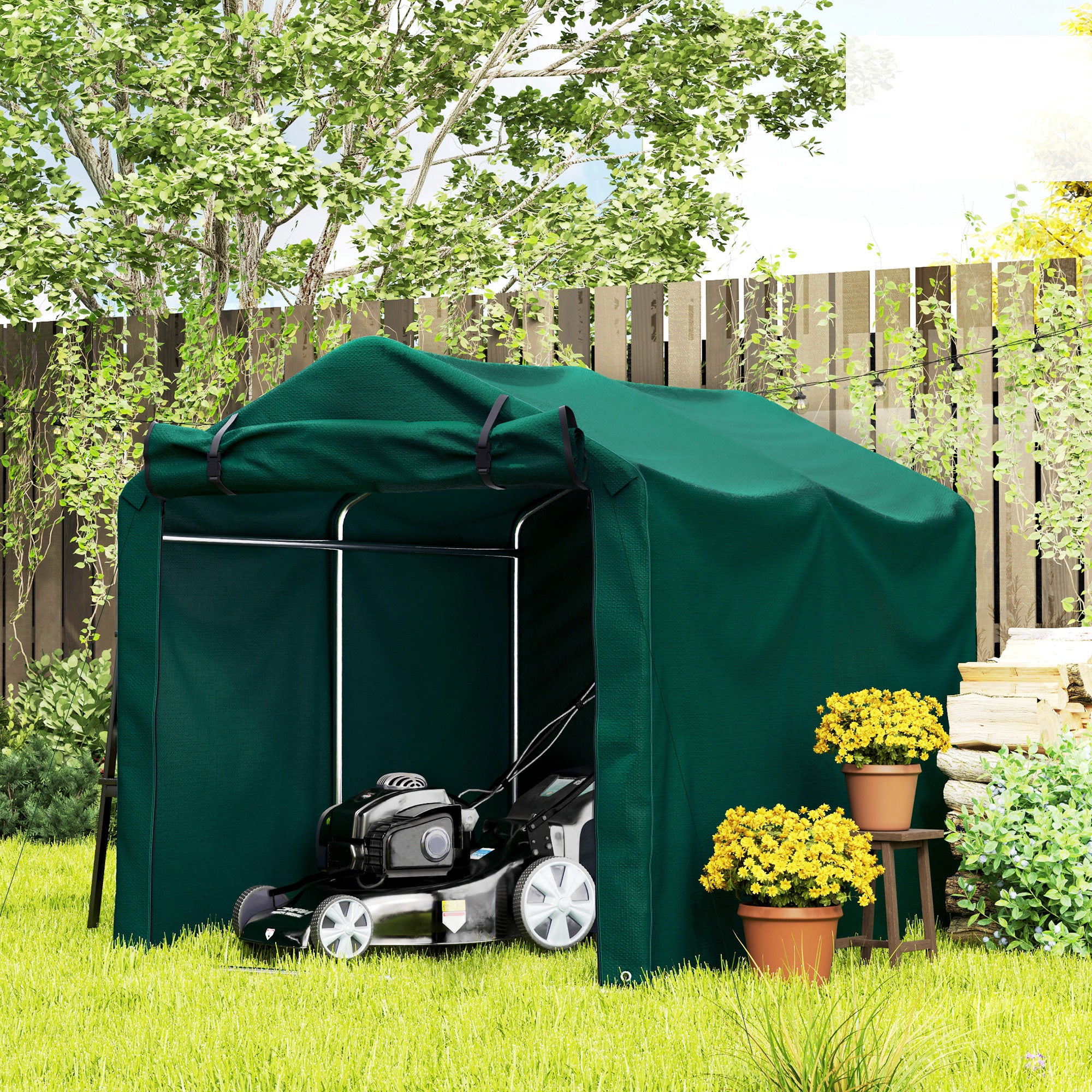 Outdoor Storage Shed, UV Resistant Bike Tent with Roll-up Zipper Door, Portable Shed for Bike, Motorcycle, Dark Green Sheds at Gallery Canada