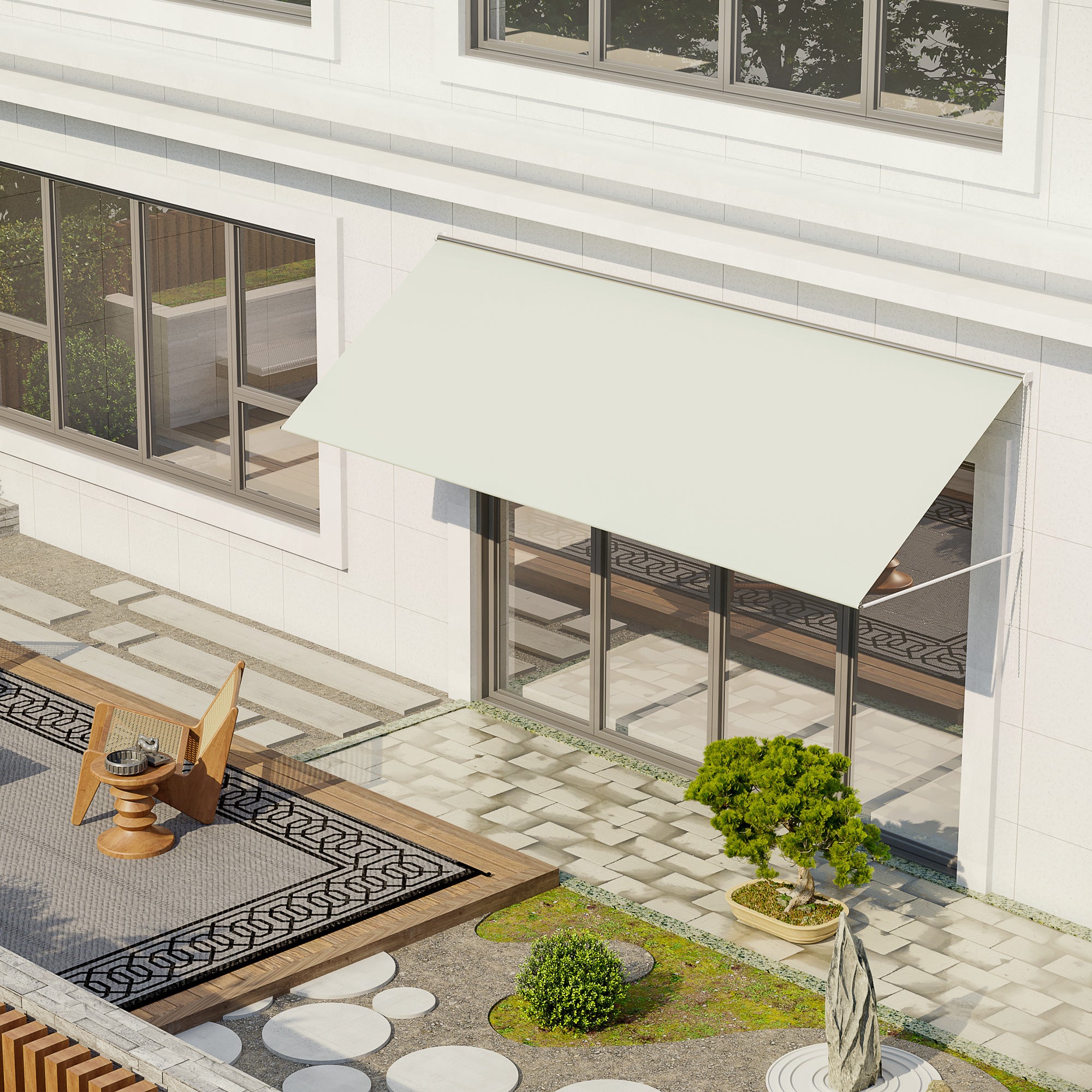 13' x 4' Retractable Awning, Garden Awnings for Doors and Windows with Easy Chain Operation and UV30+ Fabric, Sun Canopies for Patio, Deck, Balcony, and Yard, Beige Window Awnings at Gallery Canada