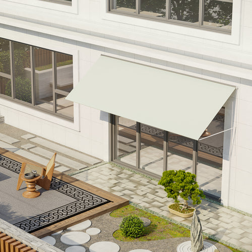 13' x 4' Retractable Awning, Garden Awnings for Doors and Windows with Easy Chain Operation and UV30+ Fabric, Sun Canopies for Patio, Deck, Balcony, and Yard, Beige