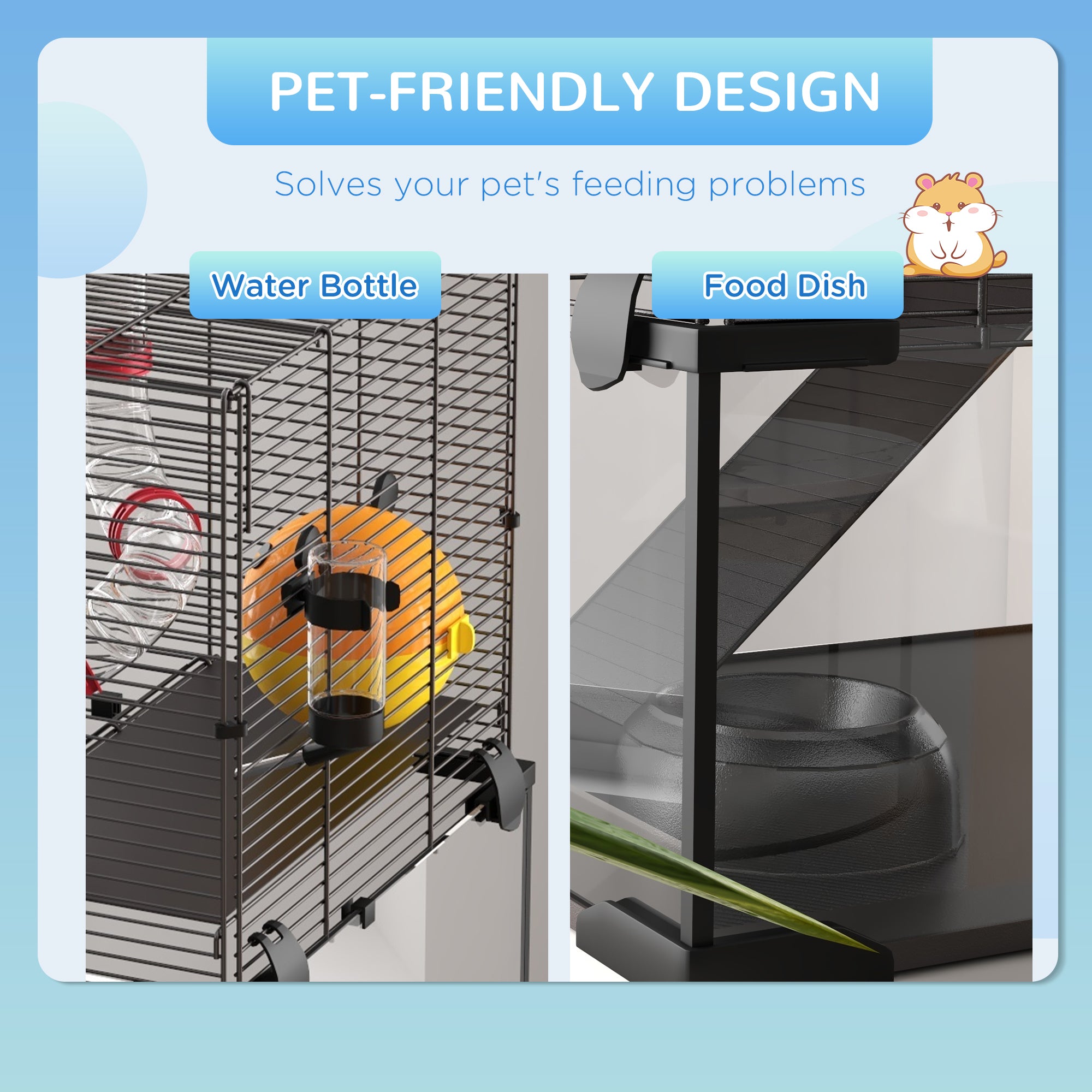 Hamster Cage with Deep Glass Bottom, Tunnel Tube System, Platforms, Hut, Exercise Wheel, Water Bottle, 24