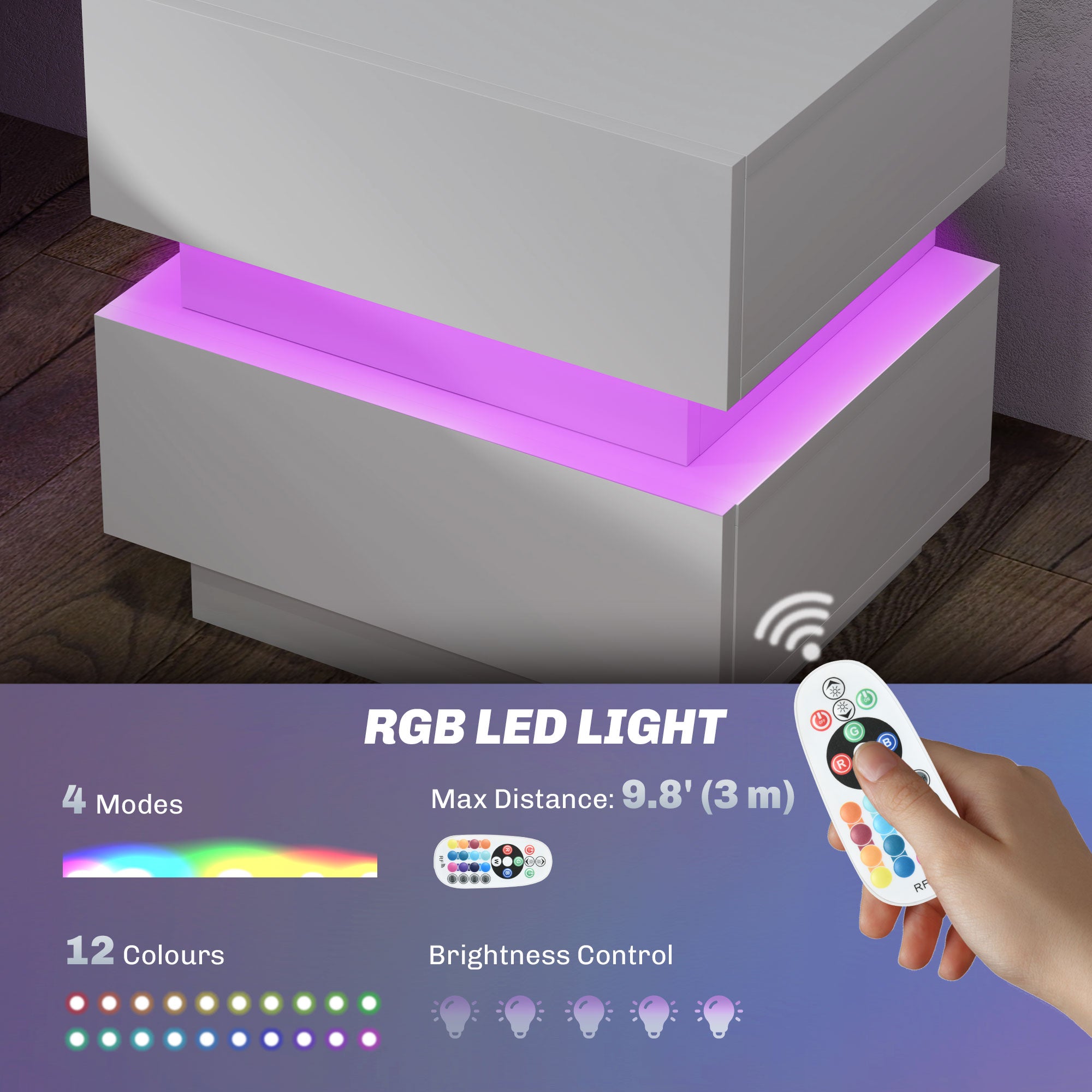 Bedside Table with Charging Station and LED Light Modern Nightstand with USB Ports AC Outlets Drawers Remote, White Bedside Tables at Gallery Canada
