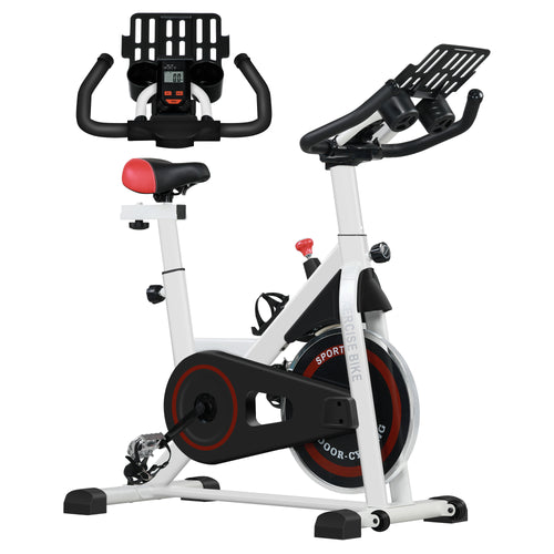 Adjustable Upright Stationary Exercise Bike w/ LCD Display, Indoor Cycling Bike for Home w/ Adjustable Resistance White