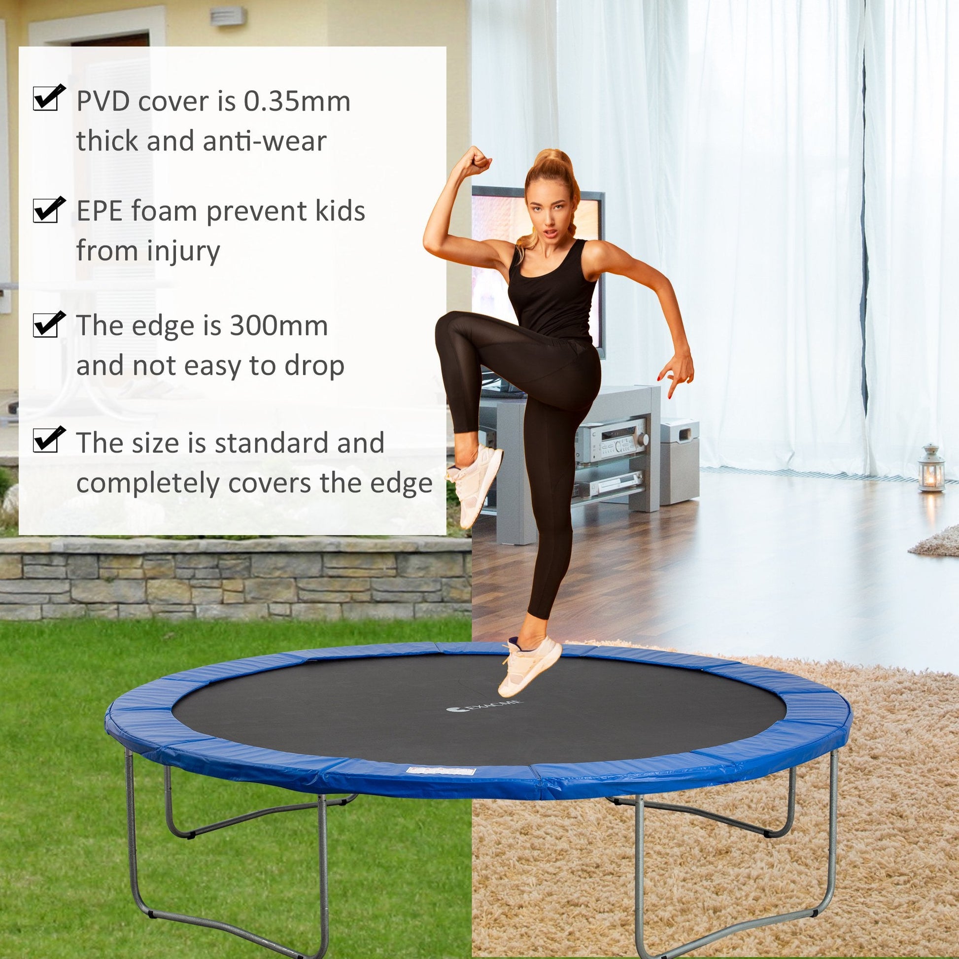 Φ12ft Trampoline Pad Φ144" Spring Safety Replacement Gym Bounce Jump Cover EPE Foam (Blue) Trampolines   at Gallery Canada