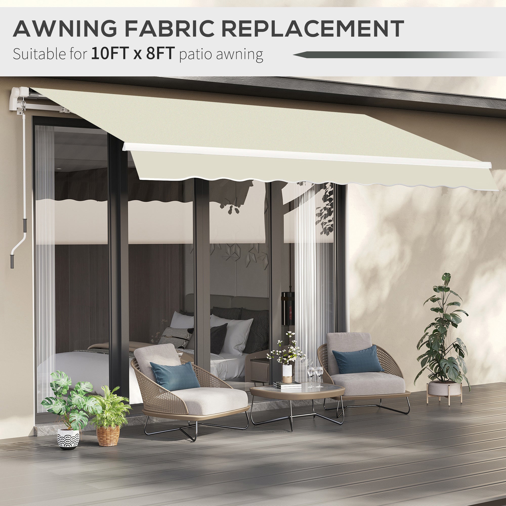 10' x 8' Retractable Awning Fabric Replacement Outdoor Sunshade Canopy Awning Cover, UV Protection, Cream White Awning Fabric Replacement at Gallery Canada