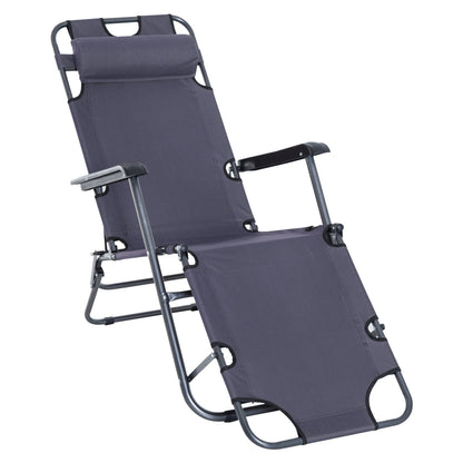 Folding Chaise Lounge Chair, Outdoor Portable 2-Level Adjustable Recliner Zero Gravity Chair with Headrest Pillow, Back with Storage Mesh Pocket, Grey Lounger Chairs   at Gallery Canada