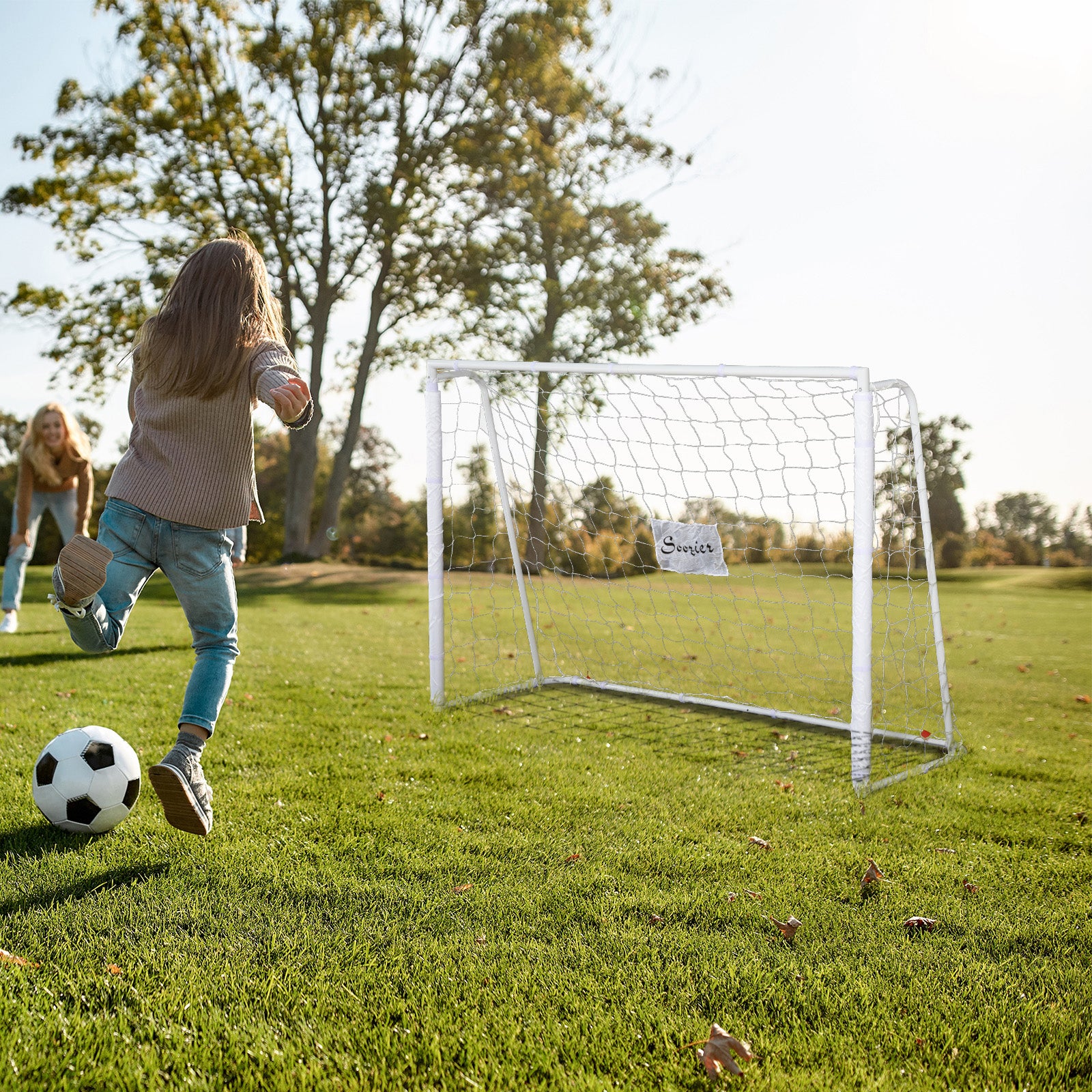 6ft x 4ft Soccer Goal Net with Metal Frame, PE Mesh, Ground Stakes, Easy Assembly, White Football at Gallery Canada