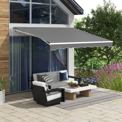 10'x8' Electric Retractable Awning with Remote Controller, Crank Handle, Aluminum Frame for Deck Balcony, Light Grey