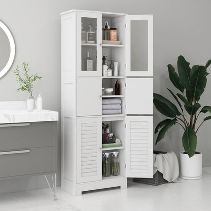 Freestanding Bathroom Cabinet with Glass/Louvred Doors, Tall Bathroom Cupboard for Kitchen, Study, Living Room Bathroom Cabinets White  at Gallery Canada