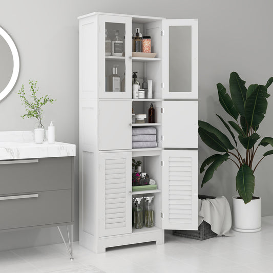 Freestanding Bathroom Cabinet with Glass/Louvred Doors, Tall Bathroom Cupboard for Kitchen, Study, Living Room Bathroom Cabinets   at Gallery Canada