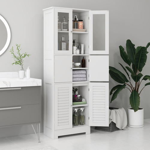 Freestanding Bathroom Cabinet with Glass/Louvred Doors, Tall Bathroom Cupboard for Kitchen, Study, Living Room