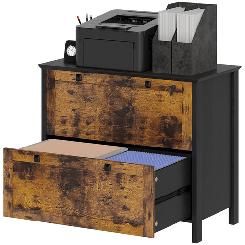 2 Drawer File Cabinet, Lockable Filing Cabinet with Adjustable Hanging Bar for Letter, A4 Size, Rustic Brown