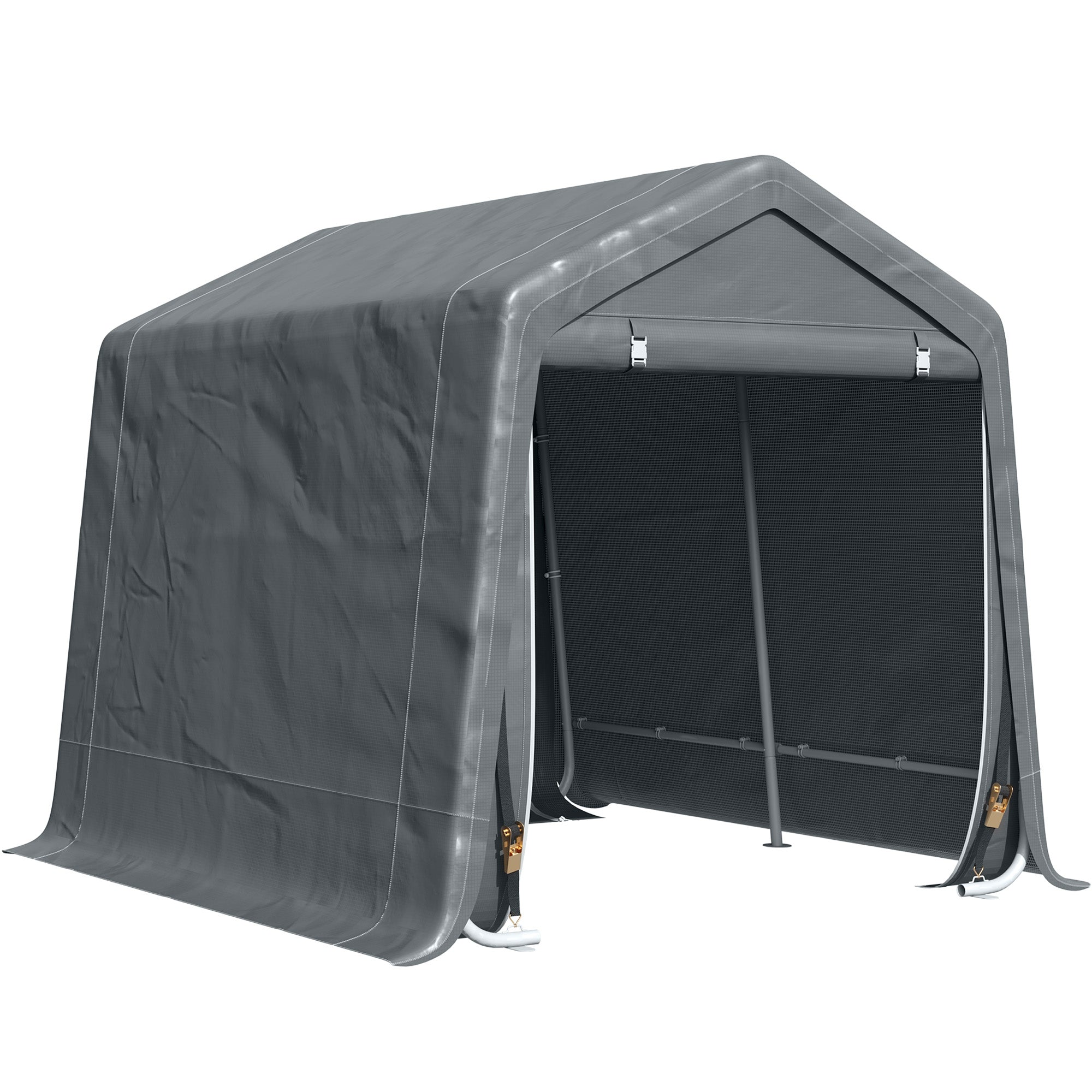 9.2' x 7.9' Garden Storage Tent, Patio Storage Shelter w/ Metal Frame and Double Zipper Doors, Dark Grey Car Shelters Dark Grey at Gallery Canada