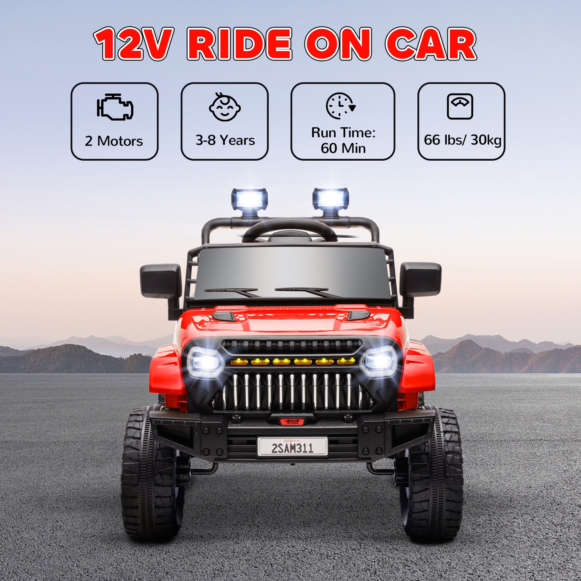 12V Ride on Truck, Electric Car for Kids with Remote Control, Suspension, 3 Speeds, USB Music Headlights, Red Electric Toy Cars   at Gallery Canada