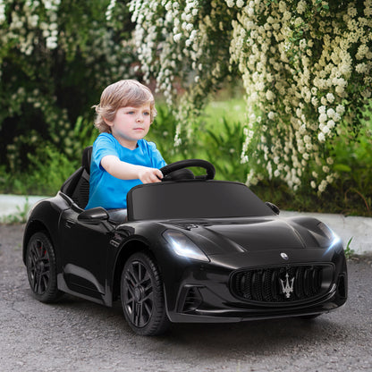 12V Maserati Gran Turismo Licensed Kids Electric Car w/ Remote Control, Soft Start, LED Lights, Music, Horn, MP3, Black Electric Toy Cars   at Gallery Canada