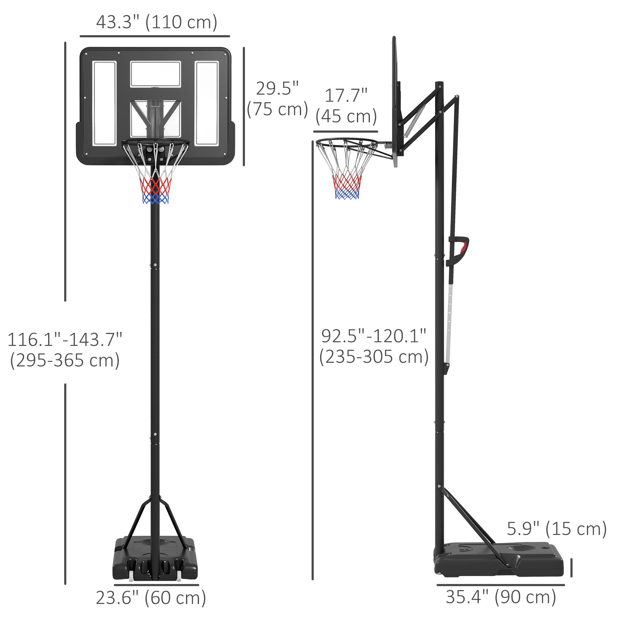 7.7-10ft Basketball Hoop, Freestanding Basketball System with 43'' Shatterproof Backboard and Wheels Basketball   at Gallery Canada