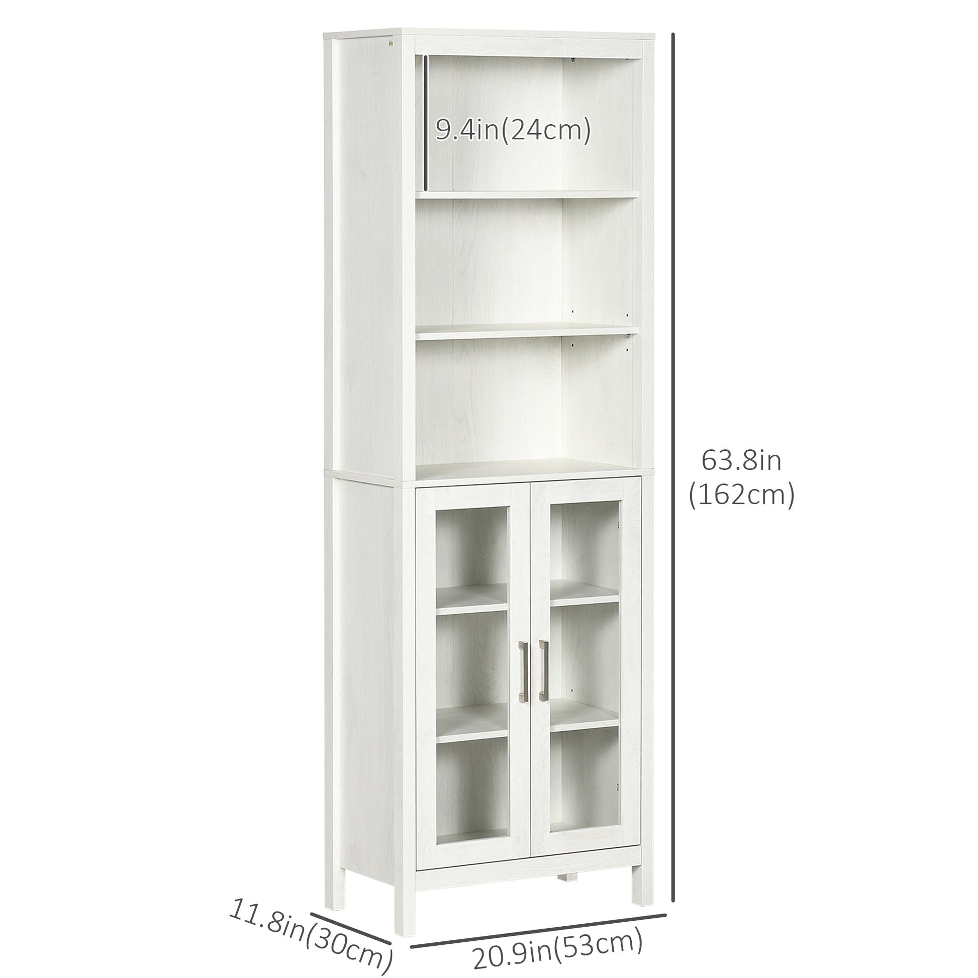 Tall Bathroom Storage Cabinet with 3 Tier Shelf, Bookcase with Glass Doors, Freestanding Linen Tower with Adjustable Shelves, Antique White Bathroom Cabinets   at Gallery Canada