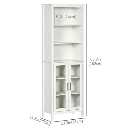 Tall Bathroom Storage Cabinet with 3 Tier Shelf, Bookcase with Glass Doors, Freestanding Linen Tower with Adjustable Shelves, Antique White Bathroom Cabinets   at Gallery Canada