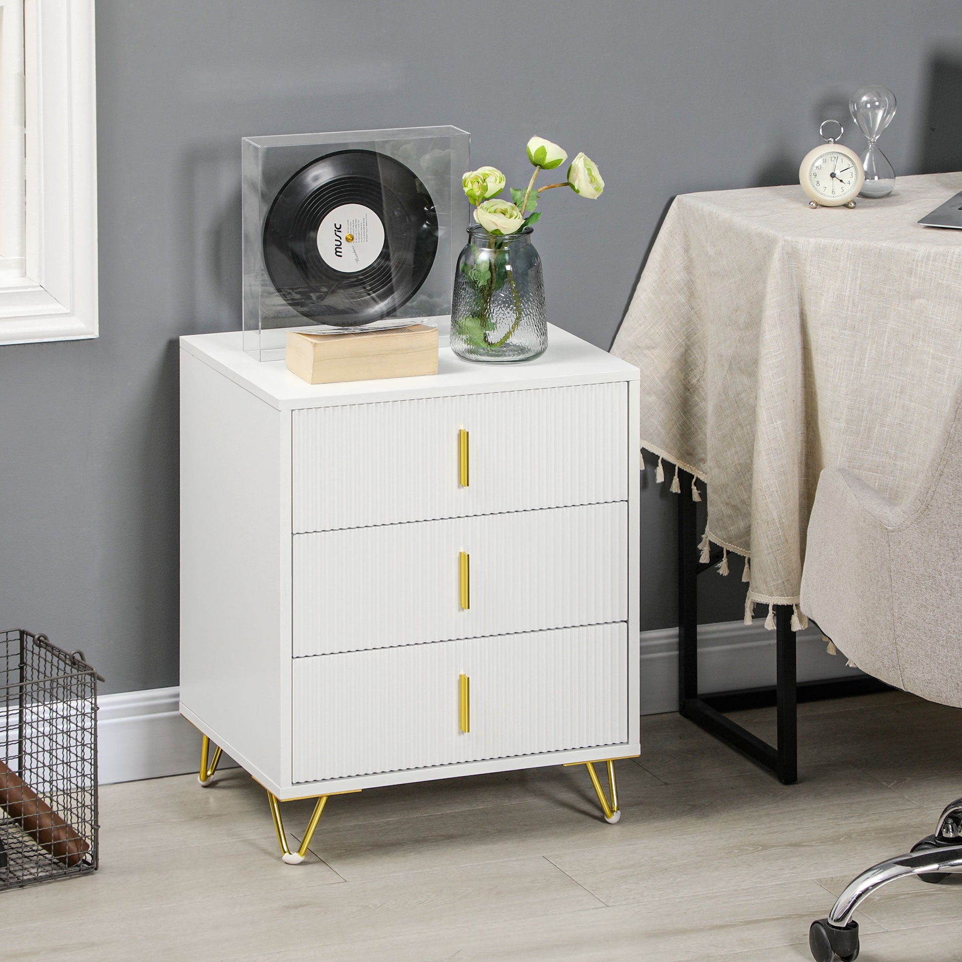 Drawer Chest, 3-Drawer Storage Cabinet Unit with Metal Legs for Living Room, 19.7"x15.7"x24.8", White Storage Cabinets   at Gallery Canada