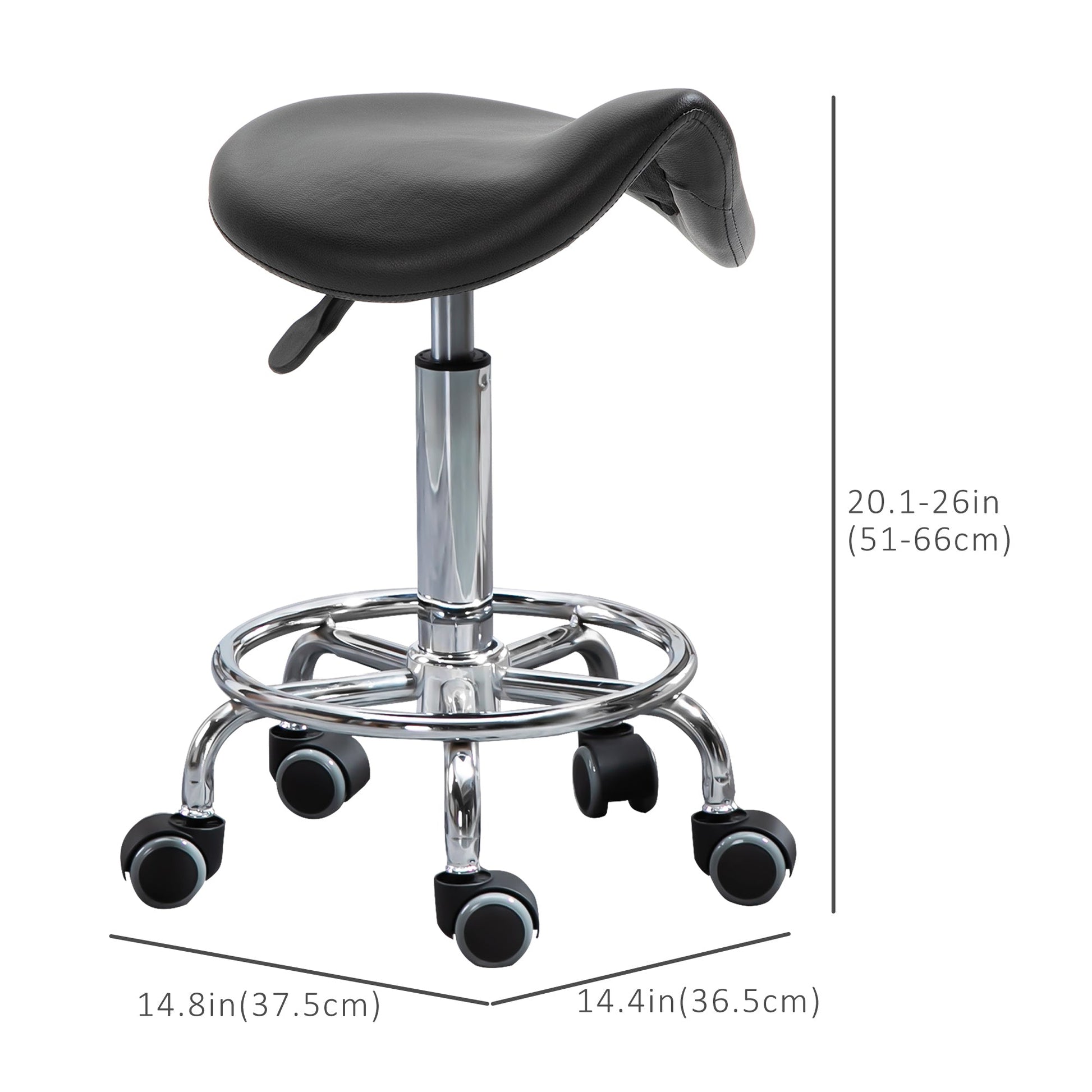 Saddle Stool, PU Leather Adjustable Rolling Salon Chair for Massage, Spa, Clinic, Beauty and Tattoo, Black Salon Stools   at Gallery Canada