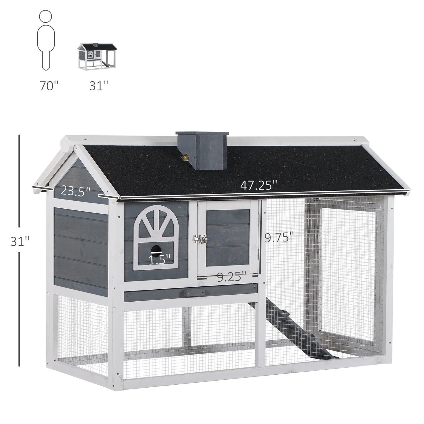 Wooden Rabbit Hutch with Run, Tray, Ramp, Asphalt Roof, Grey Rabbit Hutch   at Gallery Canada