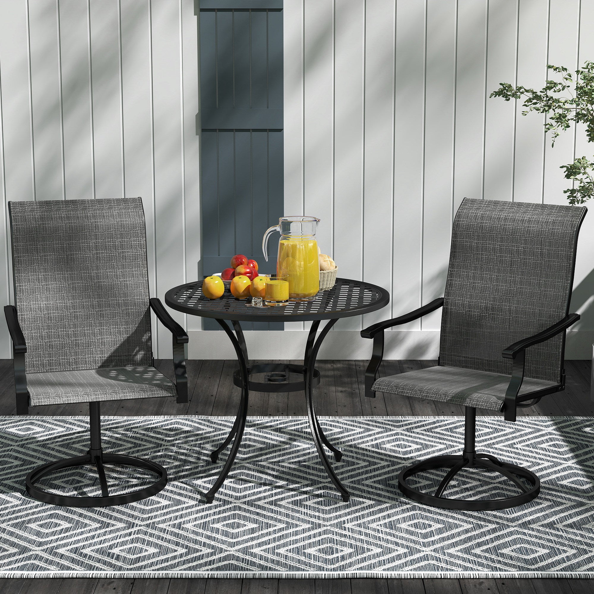 Outdoor Swivel Dining Chairs Set of 2, High Back Swivel Chairs with All Weather Mesh for Deck, Backyard, Poolside, Grey Patio Chairs at Gallery Canada