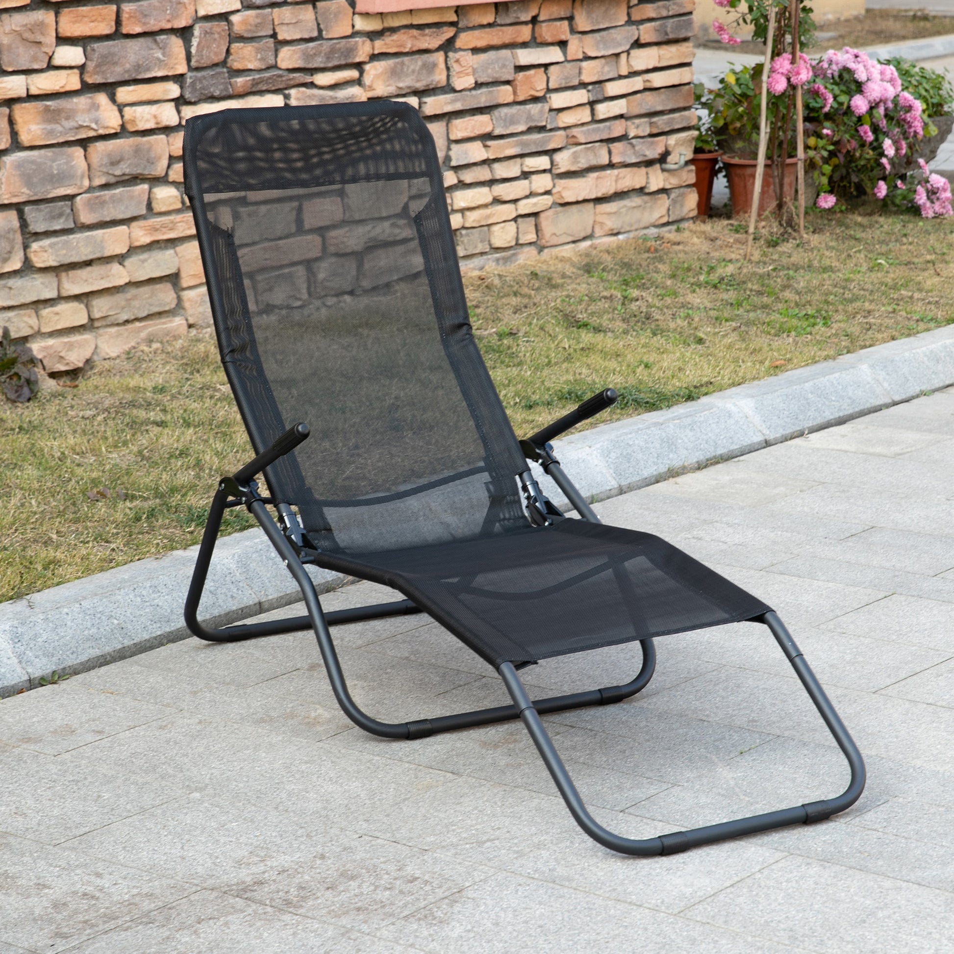 Zero Gravity Reclining Patio Lounge Chair with Footrests and Armrests, Black Lounger Chairs Black  at Gallery Canada