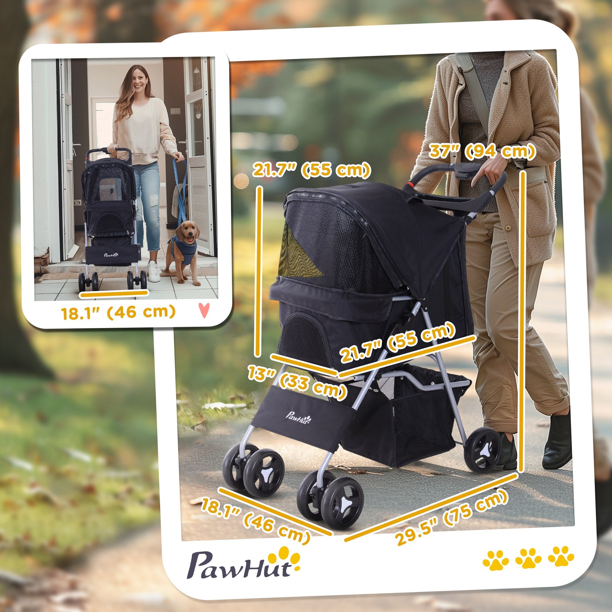 Dog Stroller, Foldable Pet Stroller for XS and Small Dogs and Cats, 4 Wheels Travel Carrier with Cup Holder, Storage Basket, 360° Wwiveling Front Wheels, Black Dog Bike Trailers & Strollers at Gallery Canada