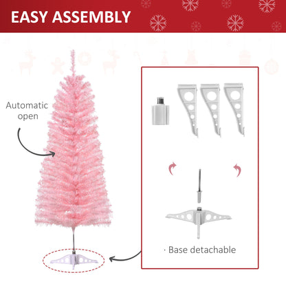 4FT Artificial Christmas Tree Holiday Xmas Holiday Pencil Tree Decoration with Automatic Open for Home Party, Pink Artificial Christmas Trees   at Gallery Canada