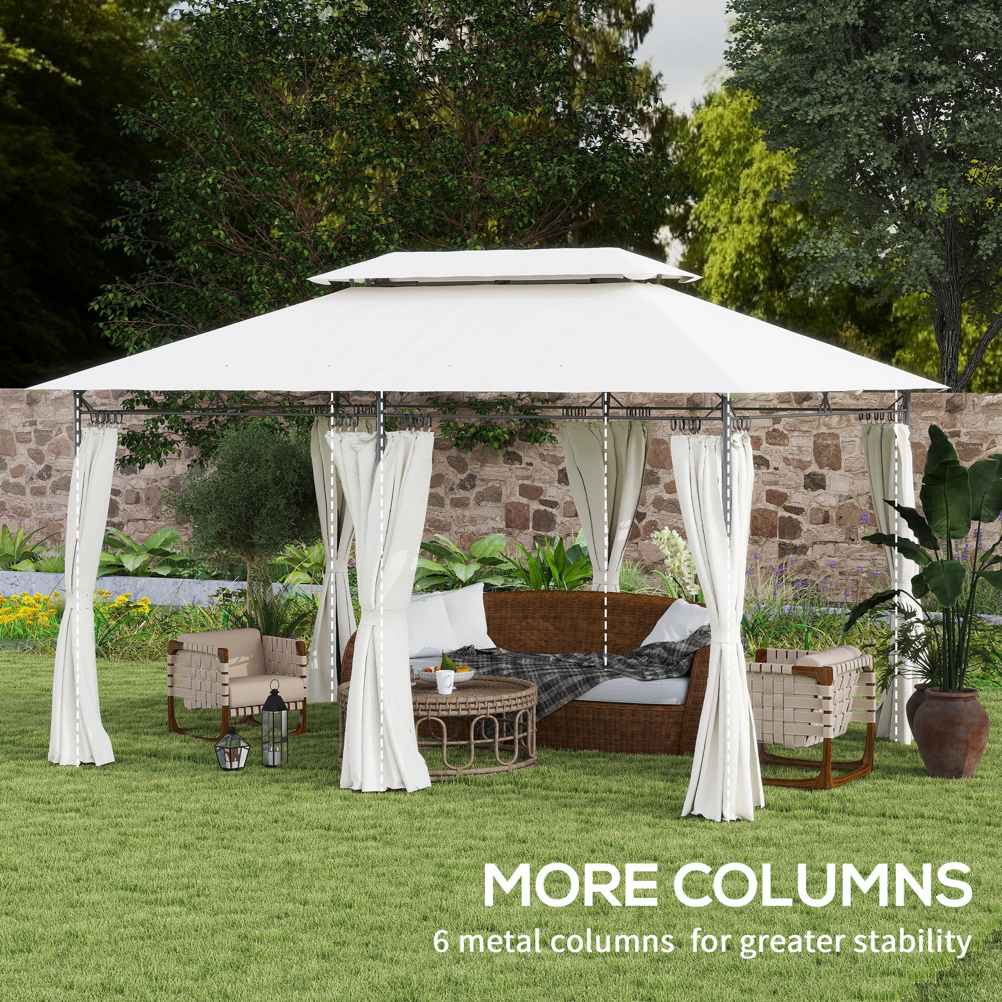 10' x 13' Double Roof Patio Gazebo, Outdoor Gazebo with Curtains, for Garden, Lawn, Backyard and Deck, Cream White Gazebos at Gallery Canada