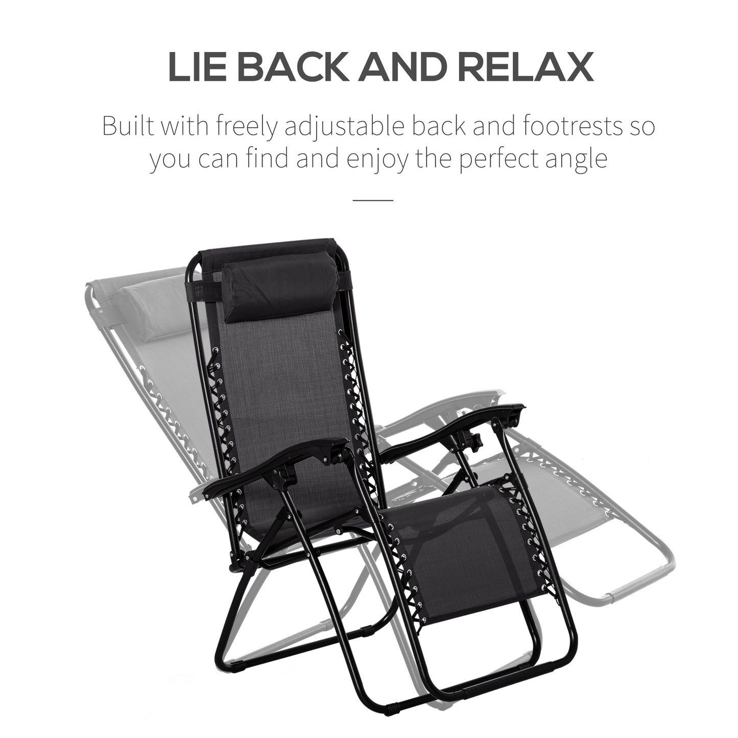 Zero Gravity Lounger Chair Set with Side Table, Patio Chaise Lounge, Cup Holders &; Adjustable Headrest, Black Lounger Chairs   at Gallery Canada