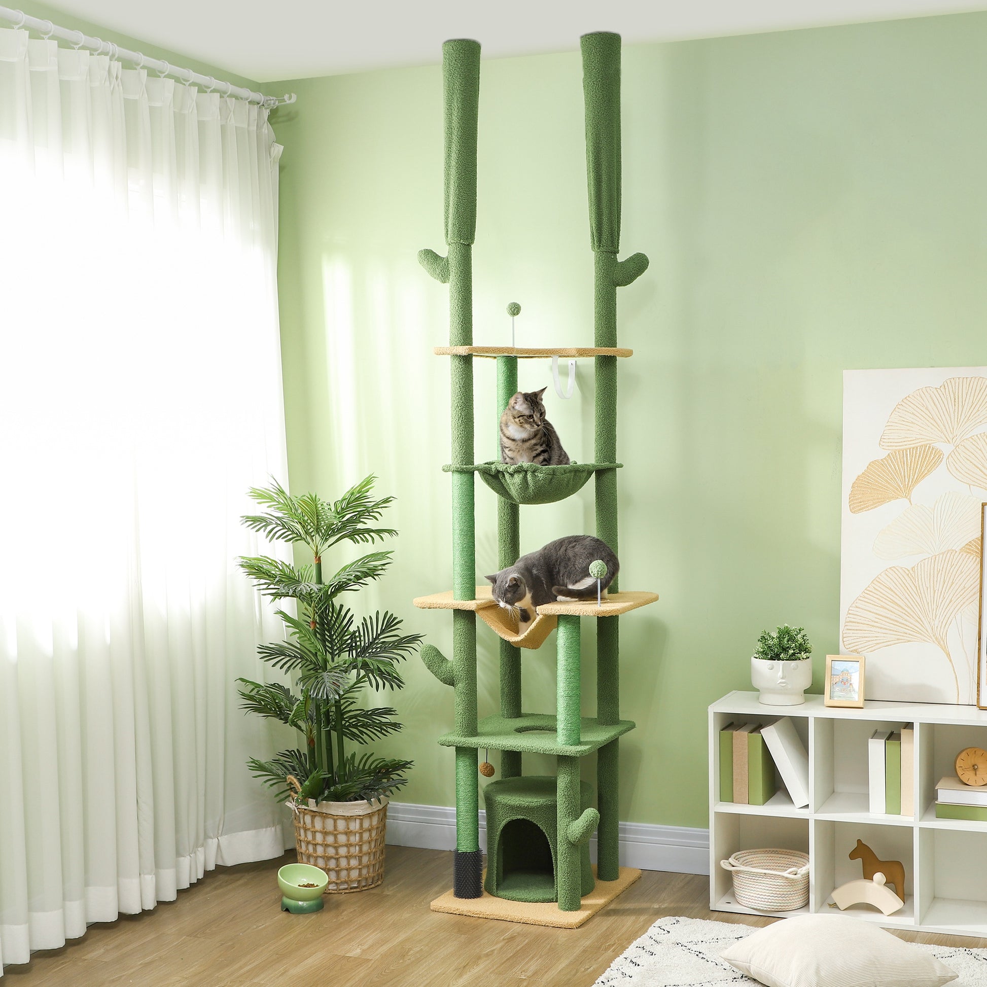 89"-100" Floor to Ceiling Cat Tree Cat Tower for Large Cats w/ Scratching Posts, Grooming Brush Post, Cat Condo, Green Floor to Ceiling Cat Trees Multi Colour  at Gallery Canada