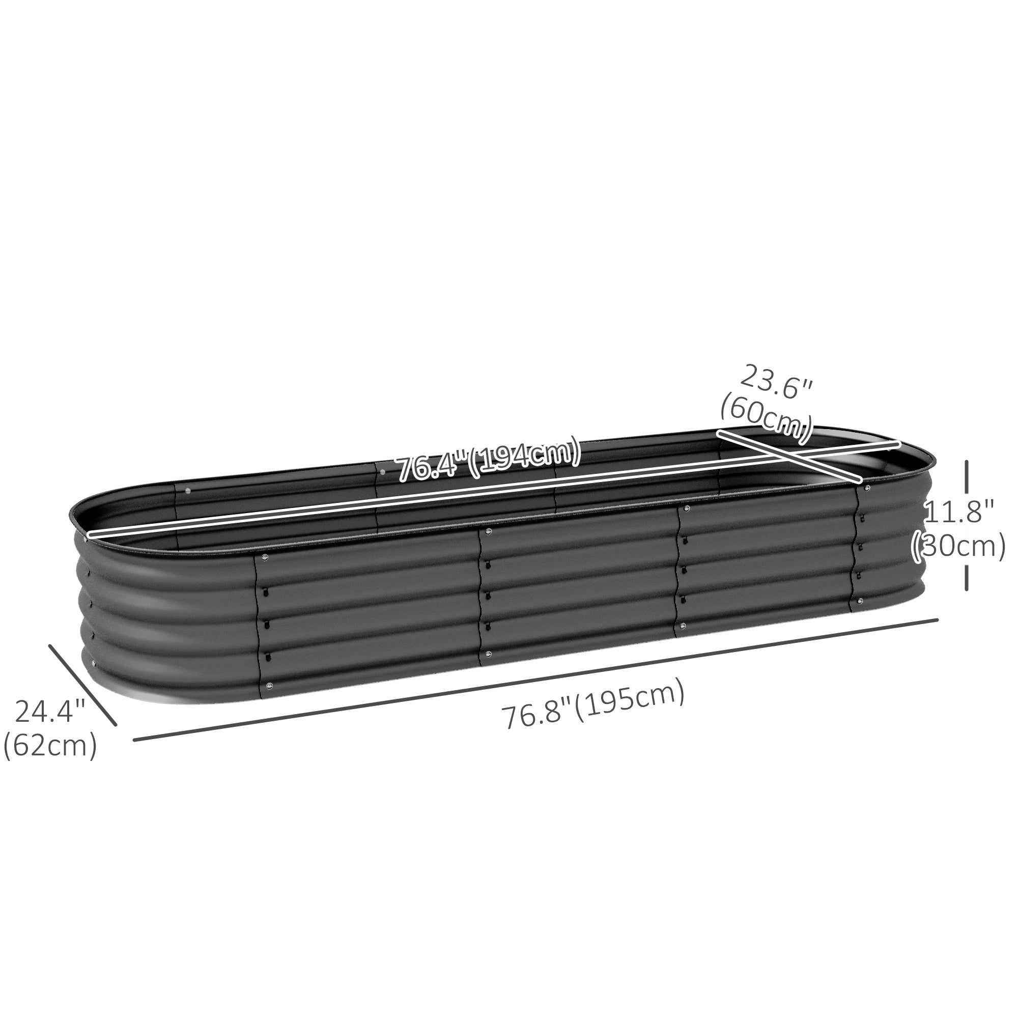6.4 x 2 x 1ft Galvanized Raised Garden Bed Kit, Metal Planter Box with Safety Edging, Dark Grey Raised Garden Beds at Gallery Canada