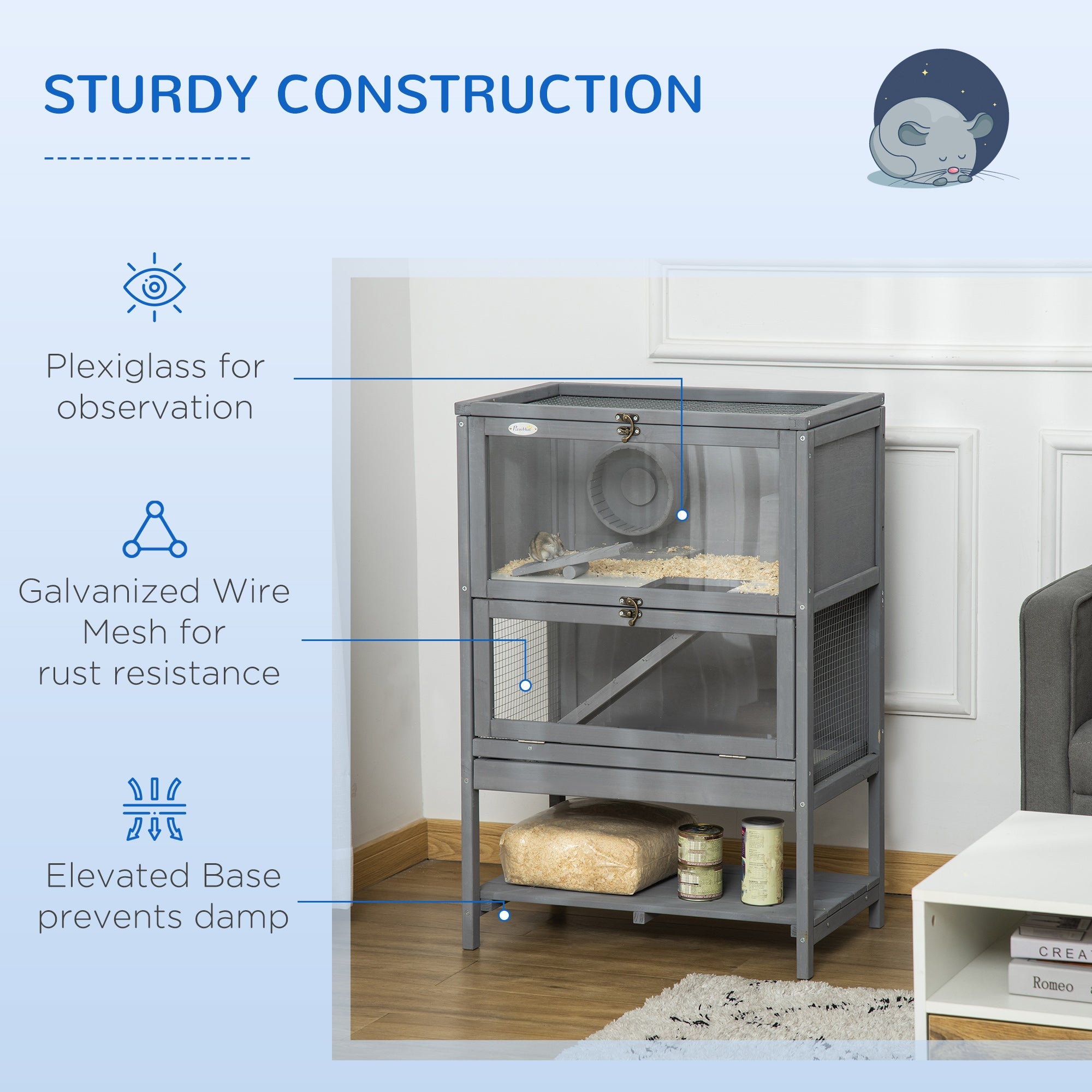 Wooden Hamster Cage, Mice Rodent Small Animals Kit Hutch with Storage, Sliding Tray Seesaw Running Wheel Lockable Roof Hamster Cages   at Gallery Canada