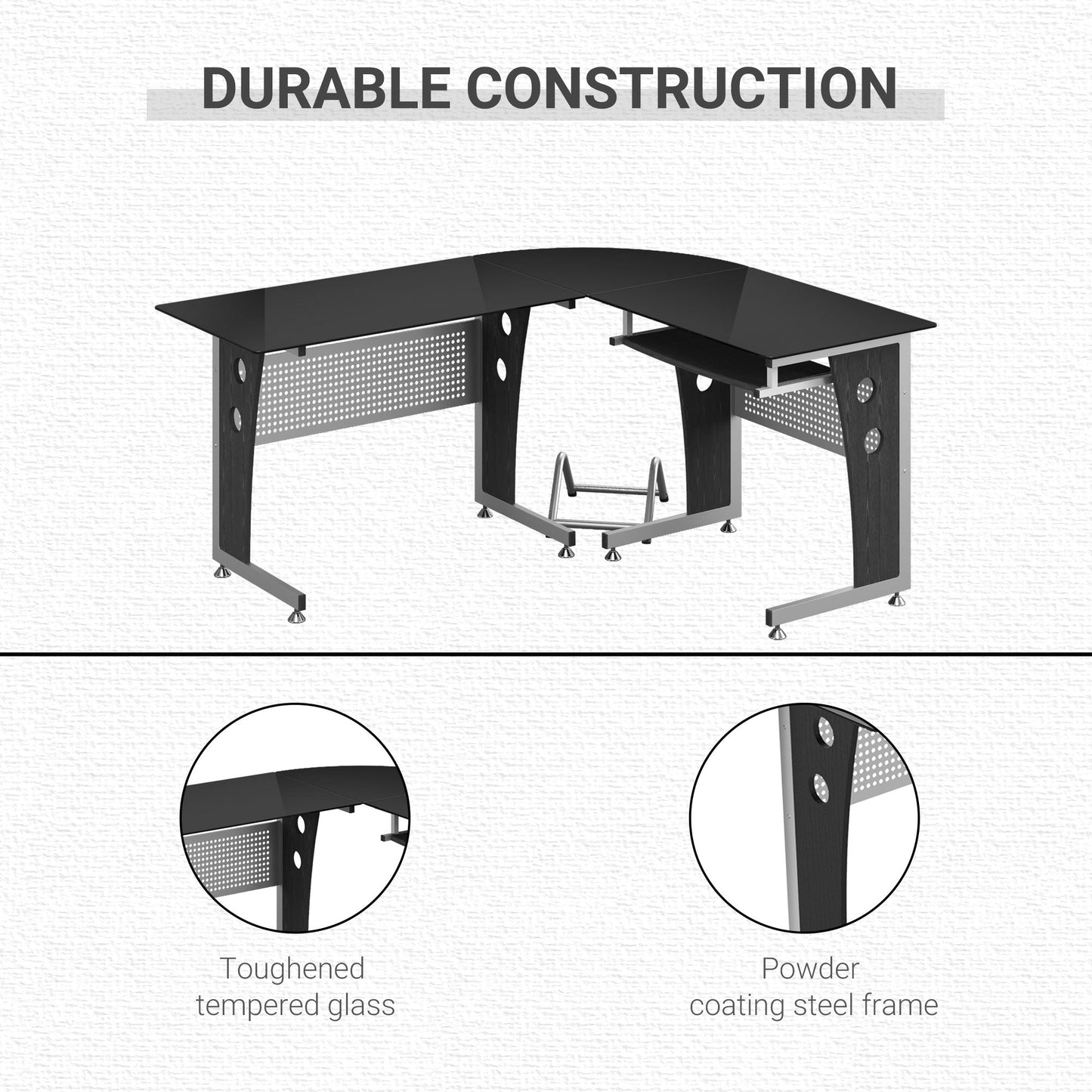 64" Modern L-Shaped Glass Top Office Workstation Computer Desk PC Table Computer Desks   at Gallery Canada