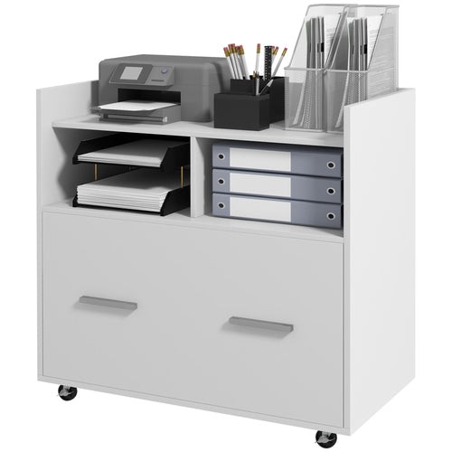 Mobile Filing Cabinet, Rolling File Cabinet with Drawer and Adjustable Hanging Bar for Letter, A4 and Legal Size, White