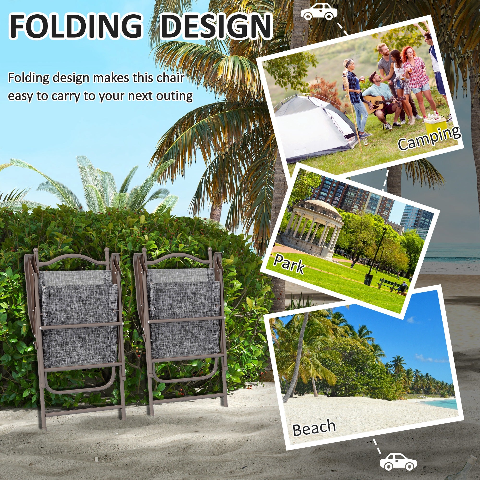 2 Pieces Folding Patio Camping Chairs Set, Sports Chairs for Adults with Armrest, Mesh Fabric Seat for Lawn Patio Chairs at Gallery Canada