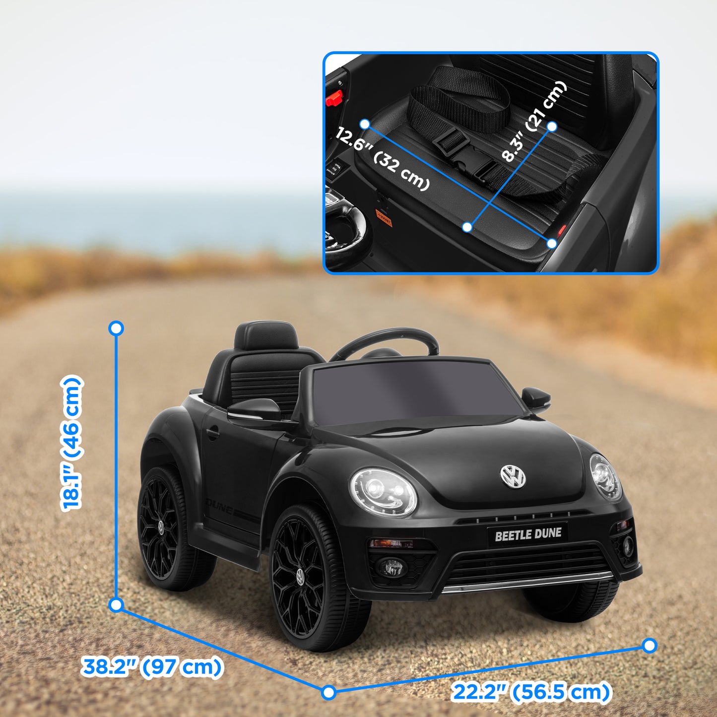 12V Volkswagen Beetle Licensed Electric Car for Kids w/ Remote Control, 4 Spring Suspension Wheels, Soft Start, Black Electric Toy Cars   at Gallery Canada